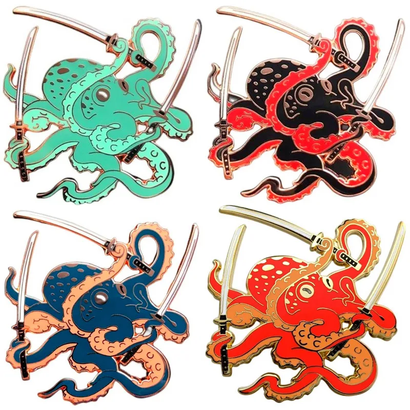 Generic Spectre Pins Octopus Takeout Box Enamel Pin | Red Cute Foodie Enamel Pin For Backpacks, Hats & Jackets - View #3