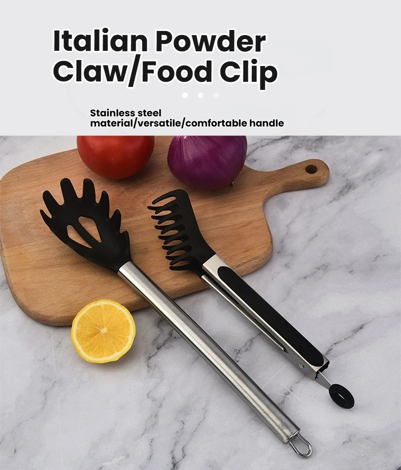 Description Picture 2 of itemNon Scalded Grill Clip And Pasta Fork Pasta Spoon Set Sturdy Toothed Spaghetti Spoon And Food Clip