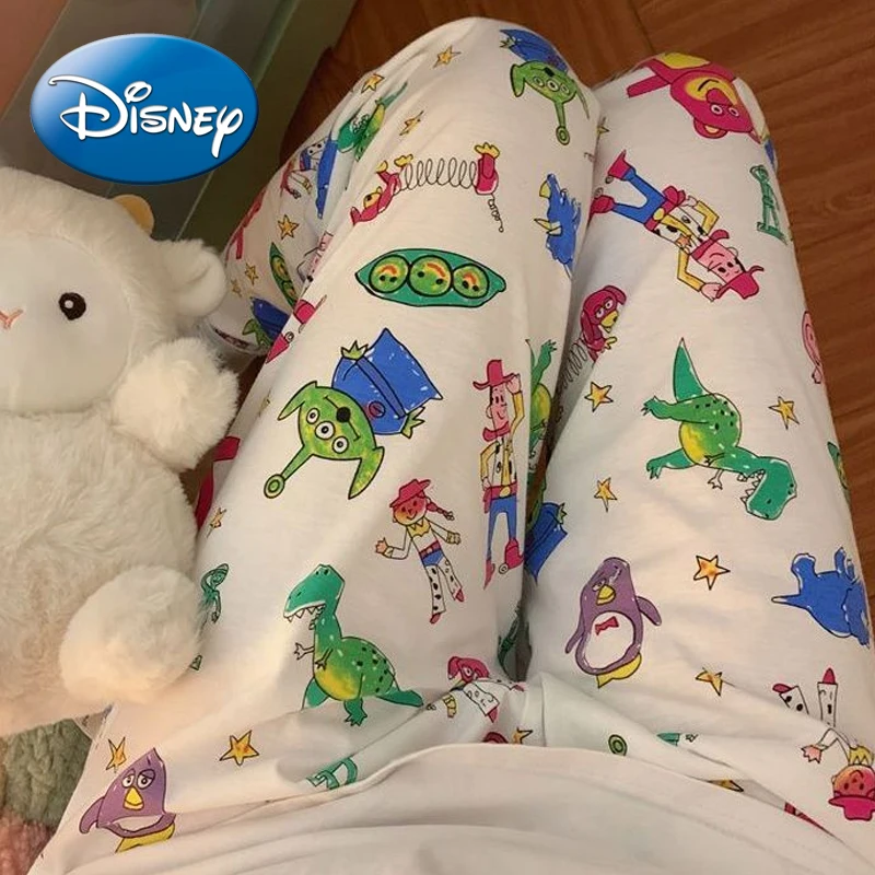 Disney-pantalones de pijama de manga larga con estampado Kawaii para mujer, ropa de dormir de dibujos animados de Toy Story, informal, suave y holgada, Winnie The Pooh, novedad de otoño