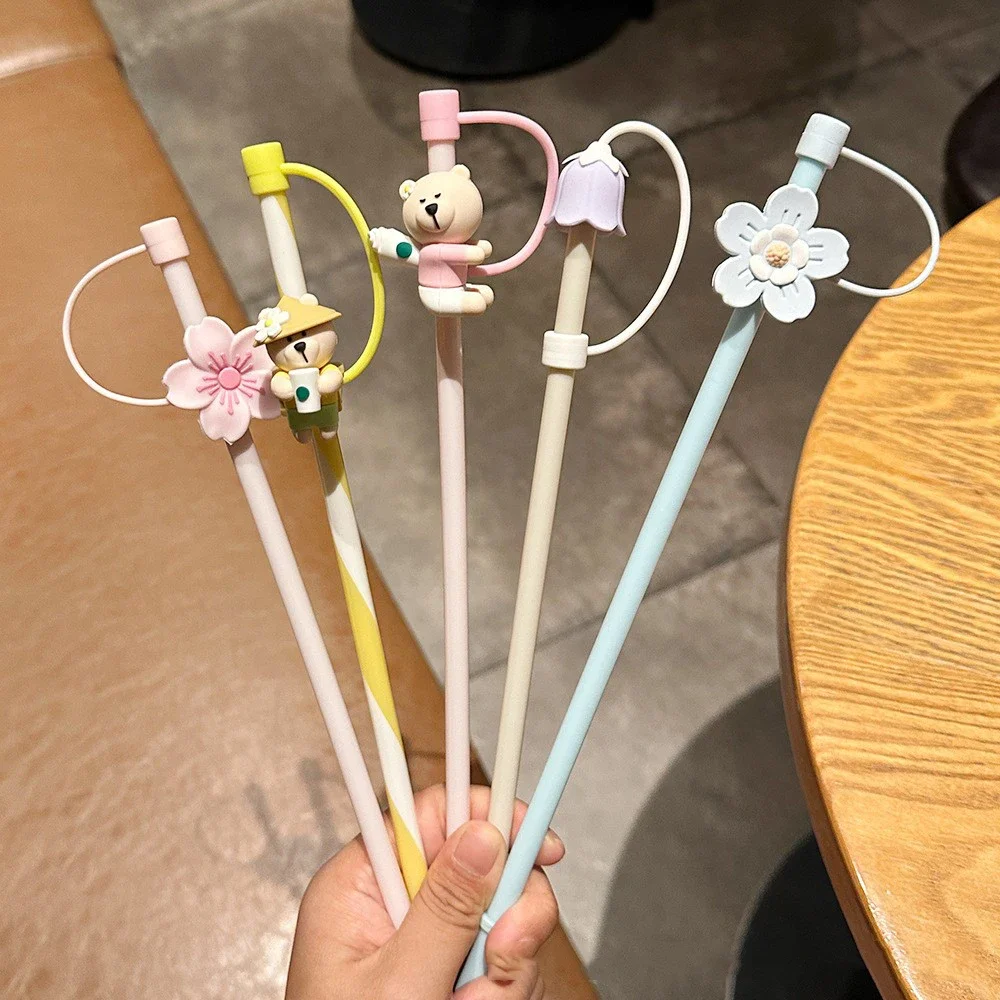1 PC Silicone Straw Plug straw cover Reusable Drinking Cartoon Dust Cap Straw Tips Cover Cup Accessories for 6-8mm Straws Christmas