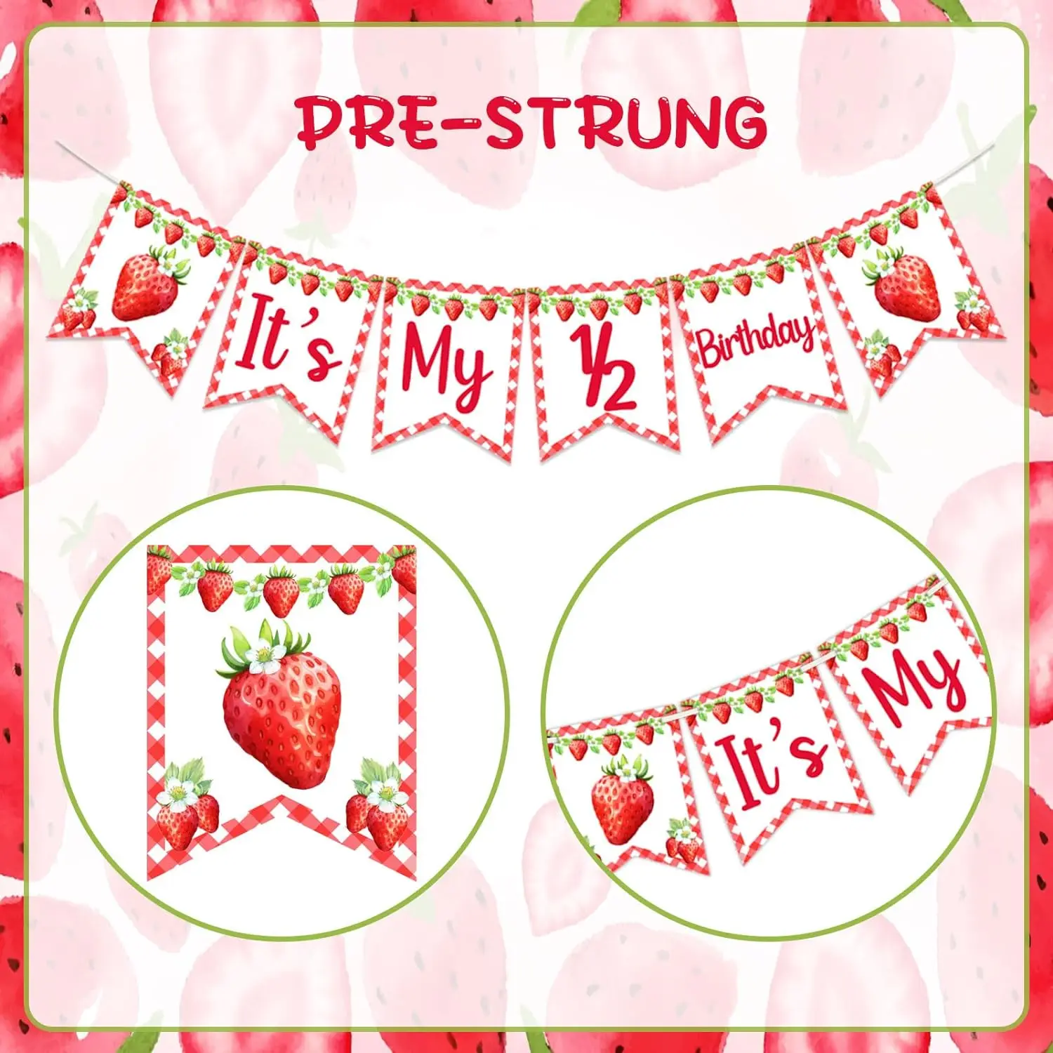 Set Decorazioni Per Metà Compleanno A Tema Fragola – Cappello, Striscione Seggiolone E Topper Per Torta, 1/2 Anno - 3
