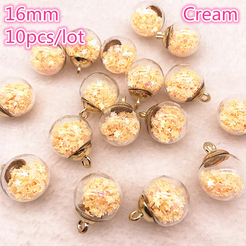 Set of 10 Vibrant Glass Star Charms - 16mm Transparent Spheres for Jewelry & Hair Accessories