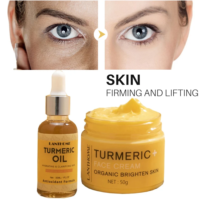 2pcs/set Turmeric Face Cream Body Care Set Lemon Oil Skin Glow To Lightening Bright Skin Dark