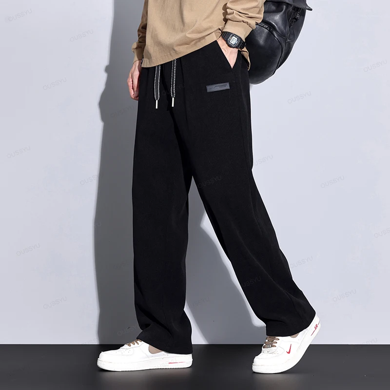Autumn Winter Stretch Corduroy Pants Men Thick Elastic Waist Korea Baggy Straight Jogger Outdoors Trousers Male Large Size M-5XL 2