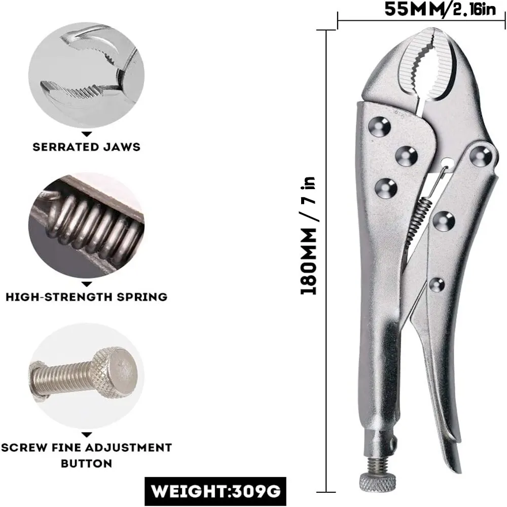 3 Pcs Locking Pliers Welding Tools 7'' Carbon Steel Round Mouth Vise High Torque Fixed Clamping Hand Tools