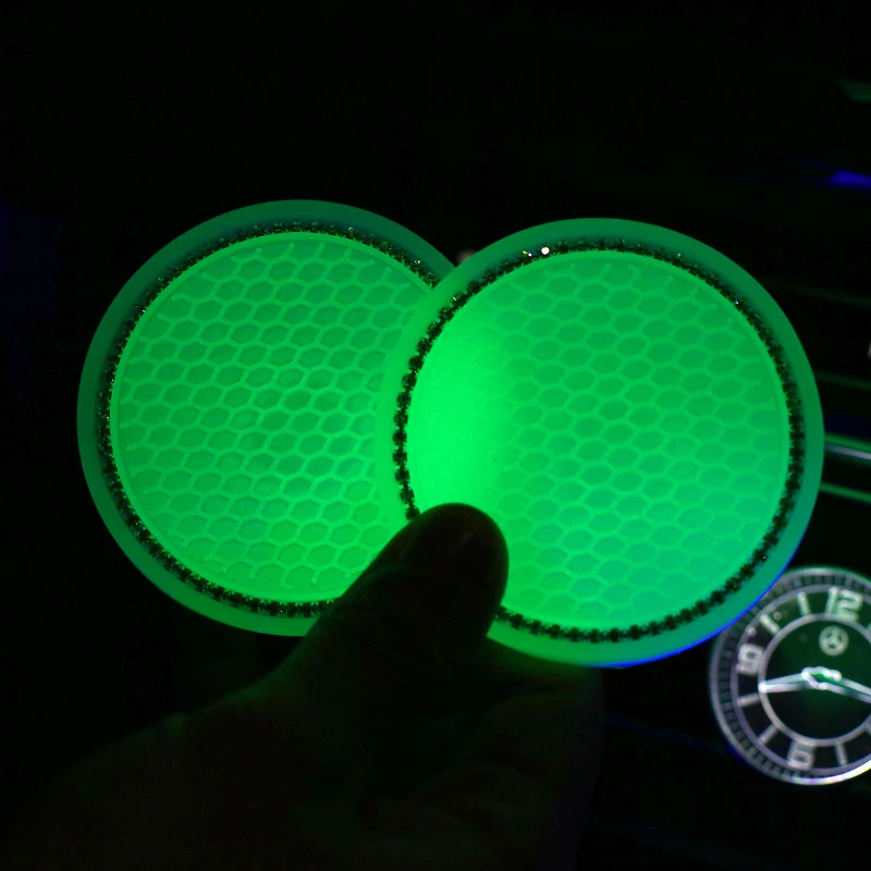 Bling Rhinestone Fluorescent White Anti-slip Car Bottle Cup Pad Mat Silica Gel 1/2Pcs Car Coaster Cup Bottle Holder Gadgets