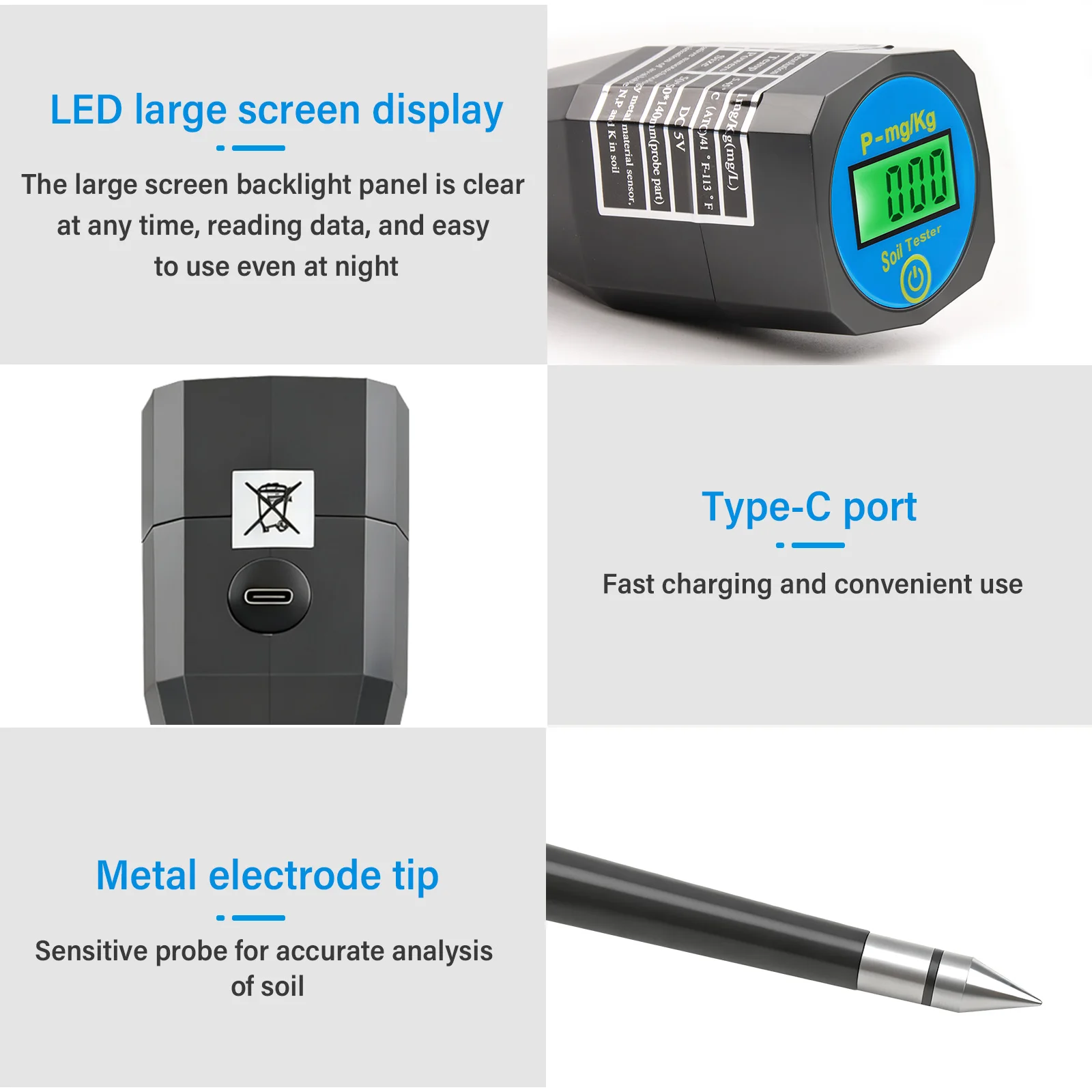 Soil Nutrient Tester NPK Sensor Digital Soil Analyzer 0-1999mg/kg Soil Fertility