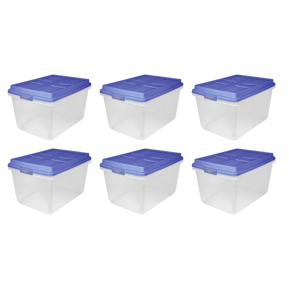 

72 Qt. Clear Plastic Storage Bin with Blue HI-RISE Lid, 6 Pack,Strong and Durable,24.04 X 16.81 X 14.24 Inches