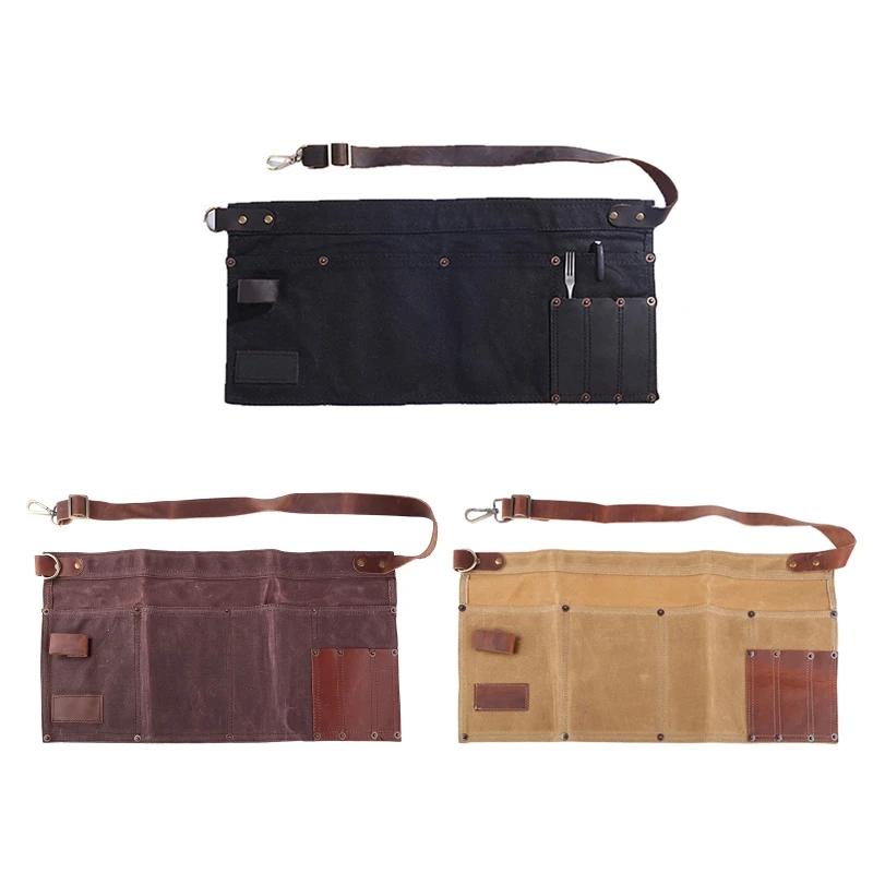 

2023 новый женский кухонный ресторанный поясной фартук с карманом, полукороткий джинсовый фартук, 3 цвета