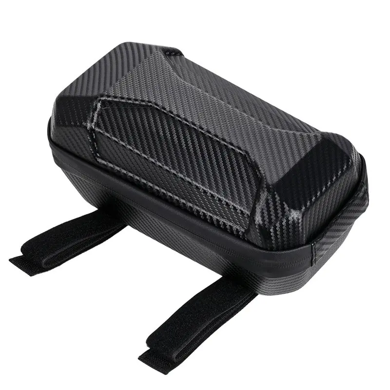 A02Q carbon fiber textured waterproof battery cover bag installed on Sur-Ron Light Bee X  Hard shell PVC battery protection bag for Sur-Ron Light Bee S showing dual mounting straps