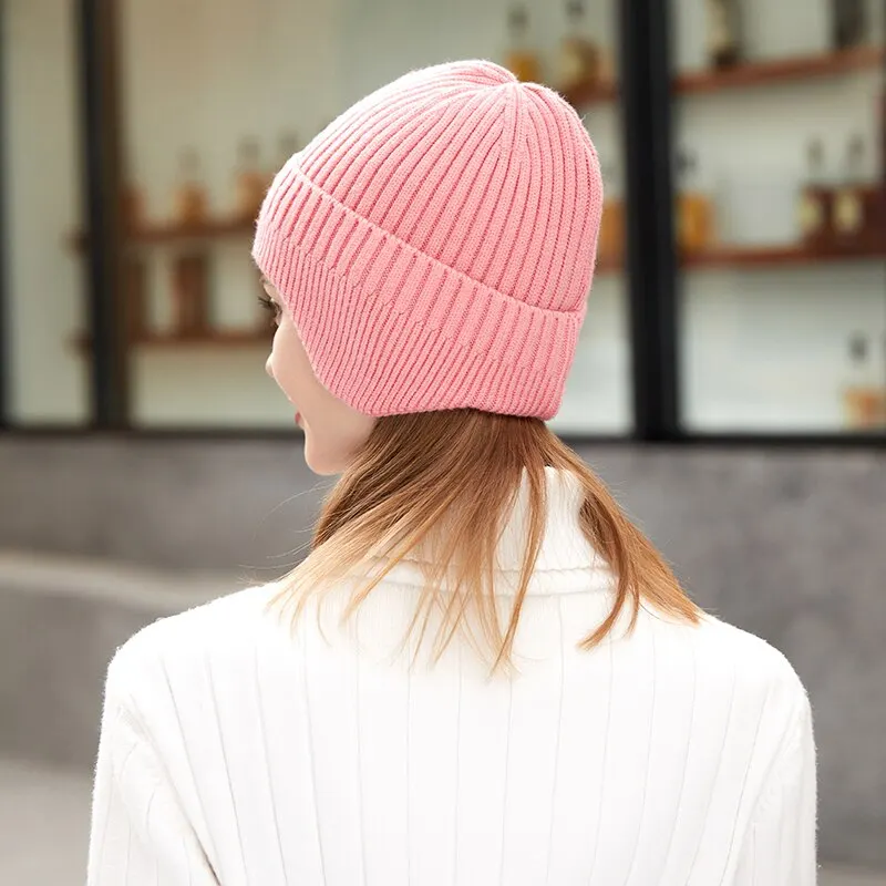 Winter Männer und Frauen Gestrickte Woolen Mode Im Freien Einfarbig Verdickt Warme Ohr Schutz Reiten Kalten Abdeckung Hut_voghion.com