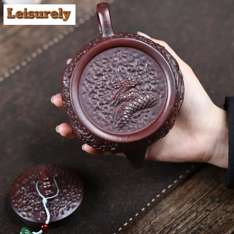 350ml Elegant Yixing Purple Clay Teapots Handmade Dragon Pot Raw Ore Antique Brass Mud Kettle With Strainer Zisha Tea Set Craft