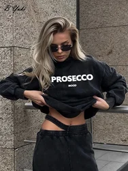 Blessyuki Loose Retro Washed Long Sleeve Print Women Pullovers Autumn Casual Oversized Streetwear Cotton T Shirt Couple Clothes