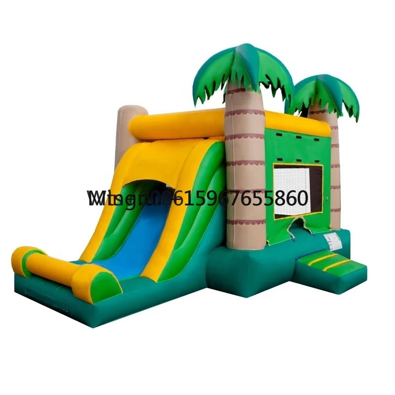 

Funny Moonwalk Palm Coconut Tree Bounce House Jumper Bouncer Bouncy Jump Castle Water Slide Combo With Air Blower