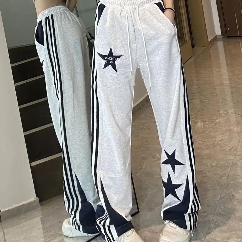 

Wide Leg Pants Straight Solid Elastic Waist Printing Patchwork Lacing Drawstring Pocket Preppy Style Simplicity Women Clothing