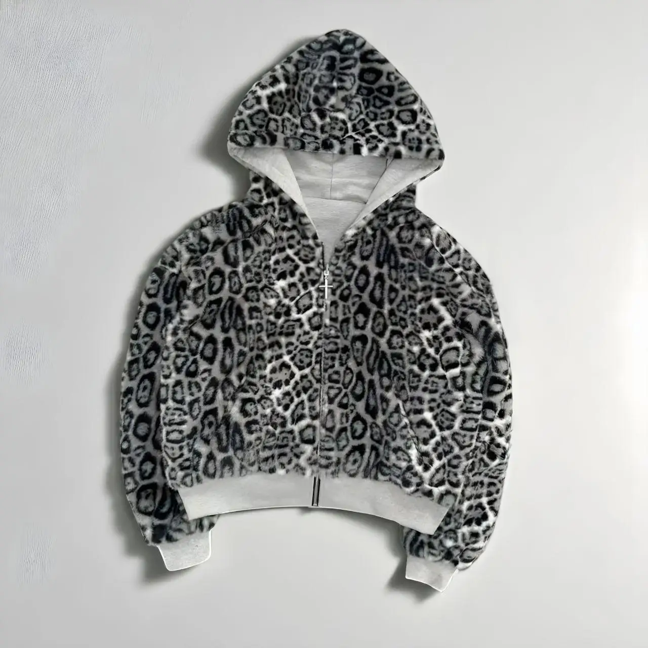 Black Marcelo Miracles Hoodie Cross Detail Fur Lining Comfortable