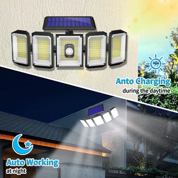 300LED Solar Lights Outdoor Motion Sensor Adjustable Heads Flood Light IP65 Waterproof Remote Control Garden Security Wall Lamp 5