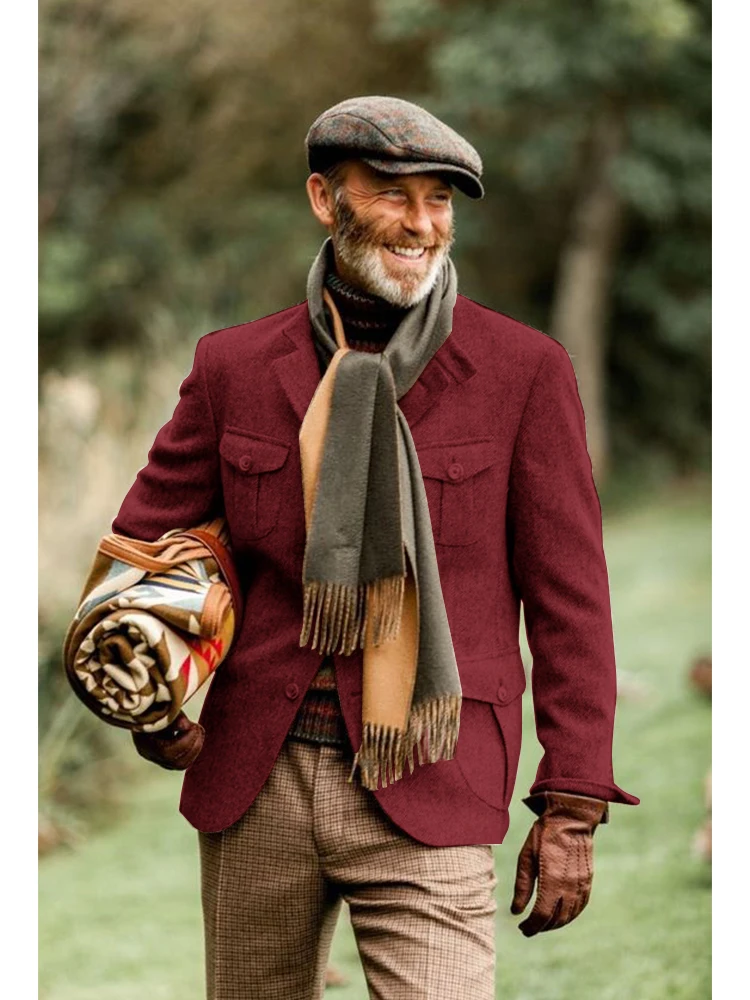 Men Suits Jackets Herringbone Men's Jacket Vintage Steampunk Outerwear Slim Fit Tailored Horse Windscreen Climbing Clothes Women Military