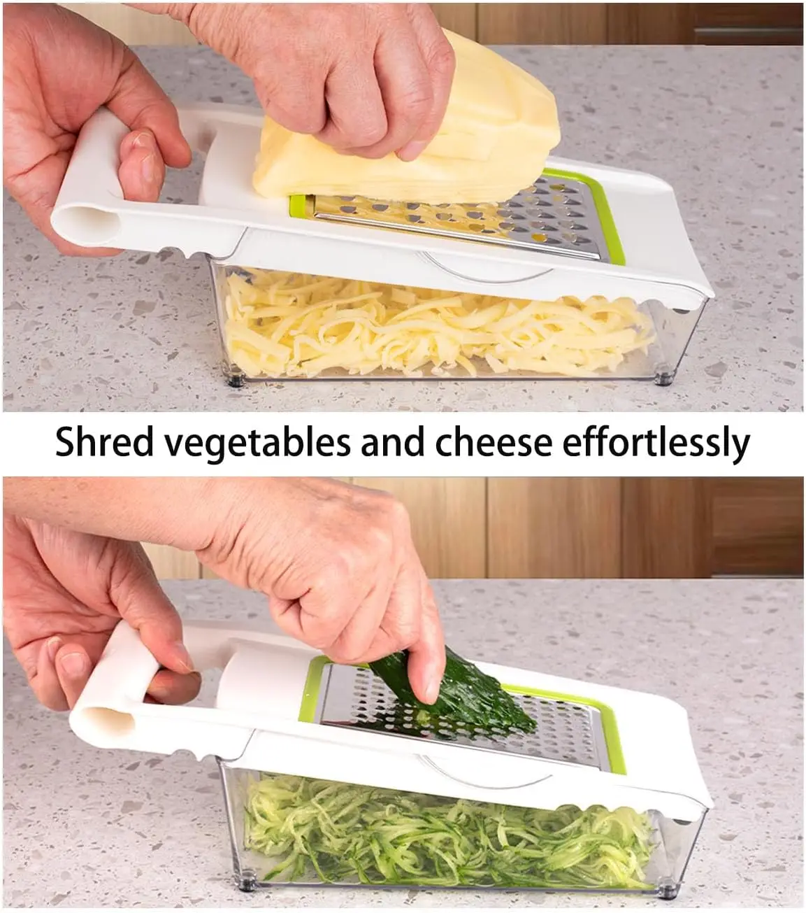 5 In 1 Mandoline Slicer Stainless Steel Mandolin Vegetable Slicer Julienne Cutter Dicer with Container Cheese Shredder YY053