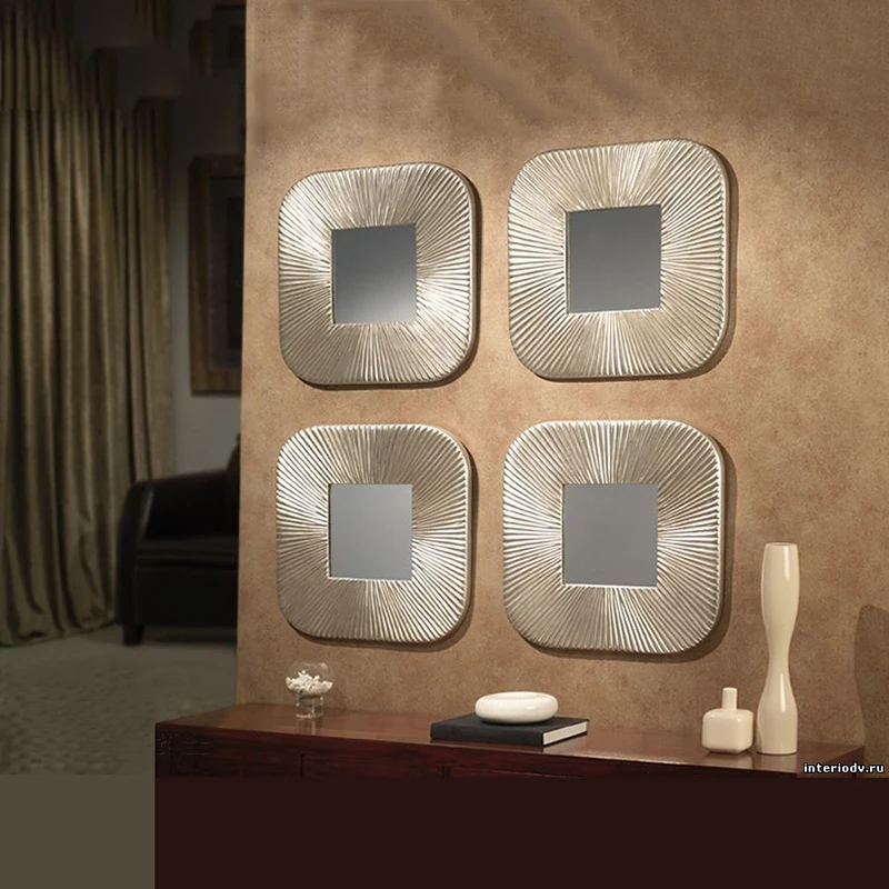 

Vintage Gold Striped Wall Mirror Living Room Wall Hanging Decoration Entrance Square Mirror Makeup Bedroom Decoration Accessorie