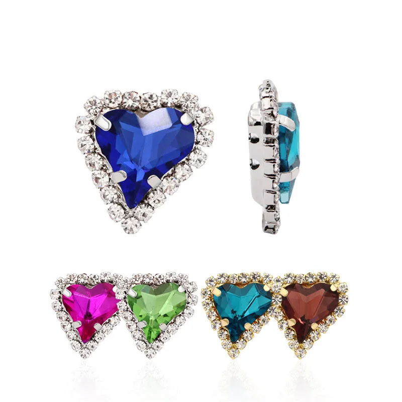 

12*13mm Heart Shape 18 Color Sewing Crystal Glass Stone Rhinestones With Cup Chain Claw Wedding Dress Shoes Bags Diy Trim