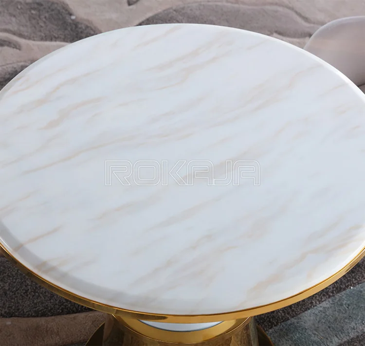 Luxury Business Creative Negotiation Table Gold Stainless Steel Marble Round Coffee Table Set