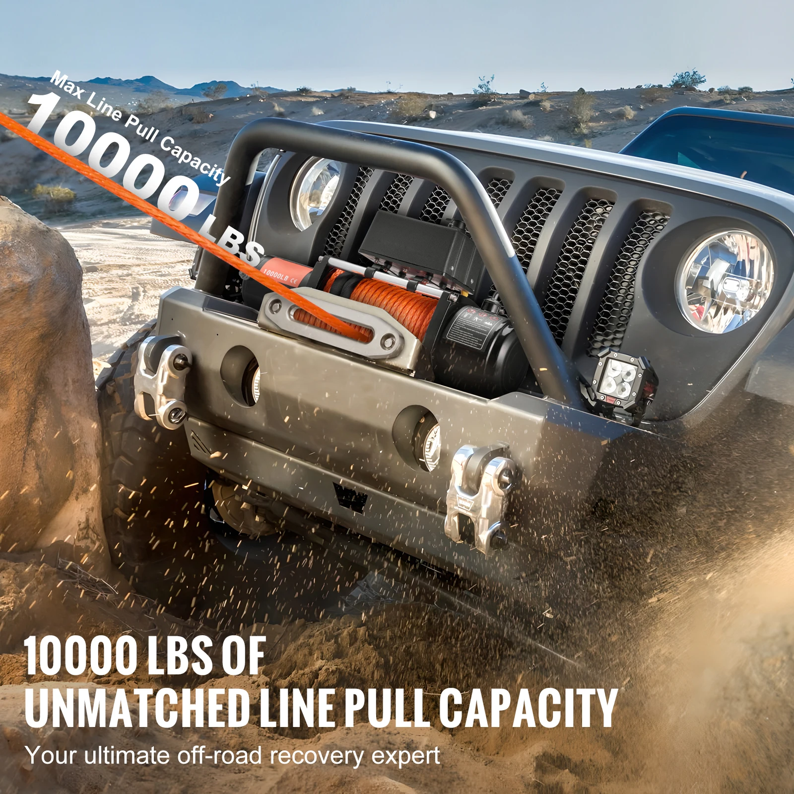 SucceBuy 10000lbs Electric Winch 12V Truck Car Winch with 65ft Synthetic Rope Wireless Control IP55 for Towing Off-Road SUV Jeep