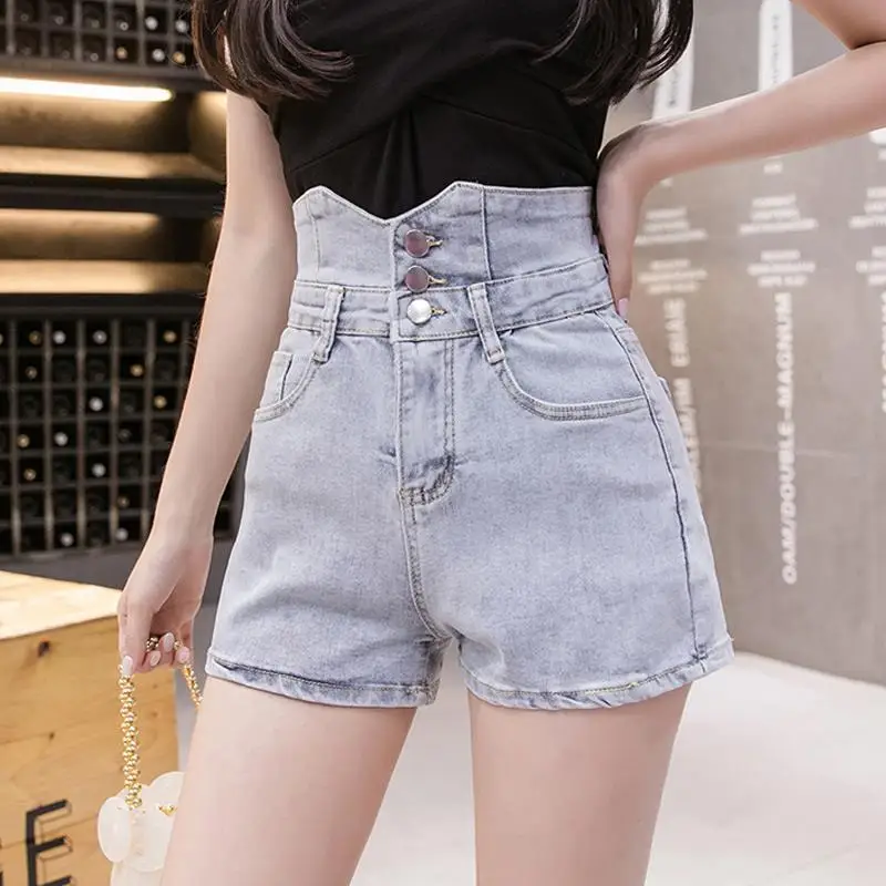 

Vintage Korean Casual Female Short Pants Sexy Women's Jean Denim Shorts High Waist Summer Fashion Wide Leg Clothing