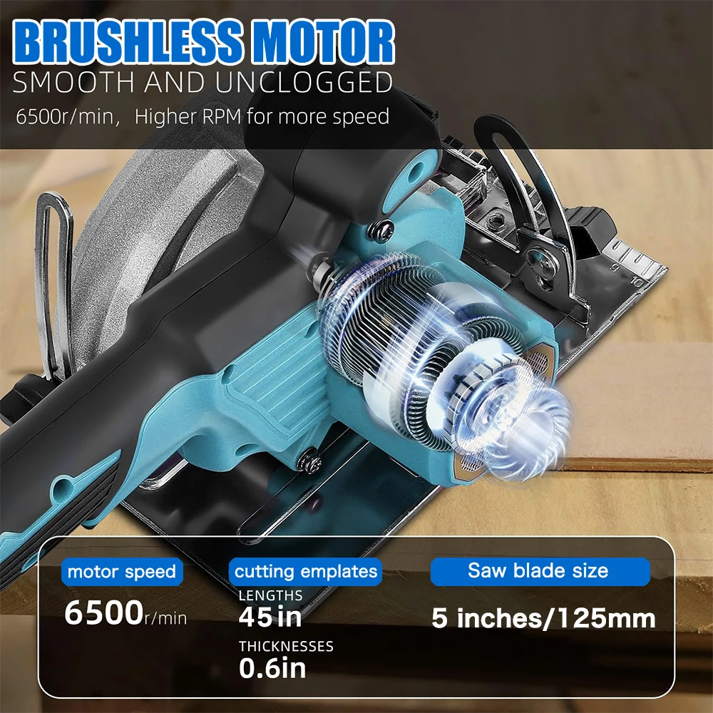 Brushless Circular Saw 125mm Cordless Electric Saw Adjustable Wood Cuttiing Machine Handheld Woodworking Saw for Makita Battery 3