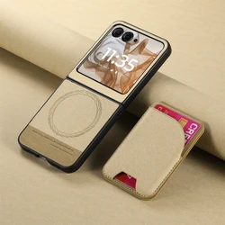 Magnetic 2 - in - 1 Leather Wallet Phone Case with Card Holder - Moto Razr 50 Ultra (Khaki)