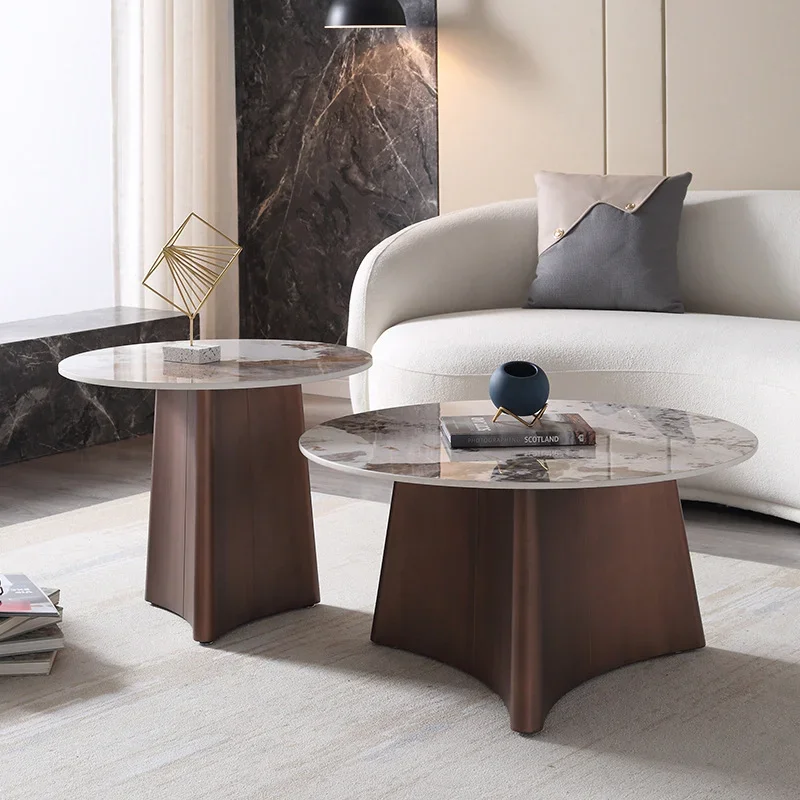 Modern Nordic Style Sofa Center Table Sintered Stone Top Light Luxury Round Coffee Table Sets for Living Room