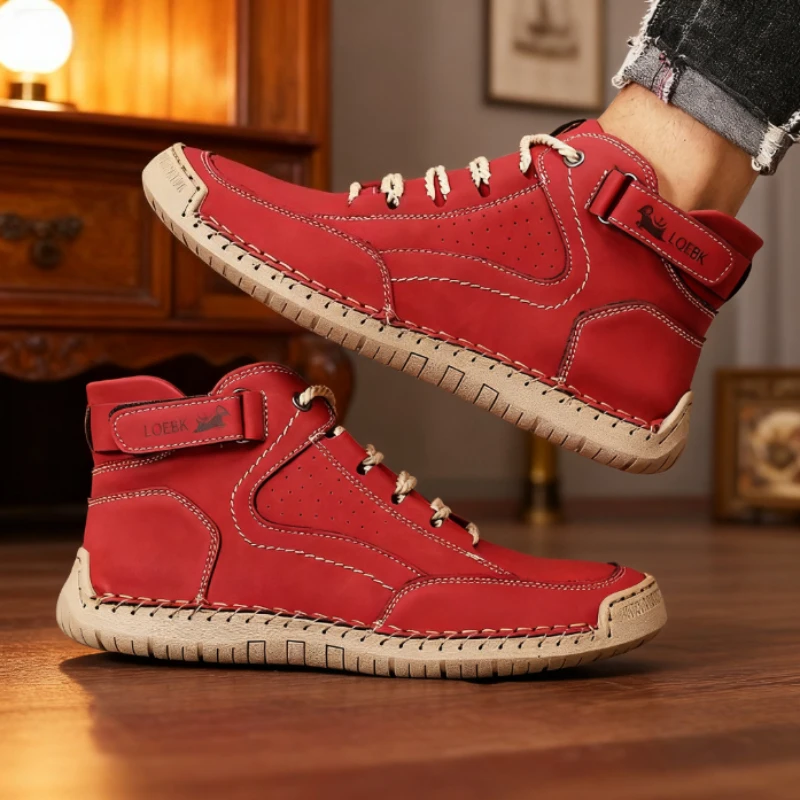 New 2025 Autumn Handmade Leather Men's Boots Design Sneakers Man Breathable Casual Softer Shoes Men Ankle Boots Outdoor Boats