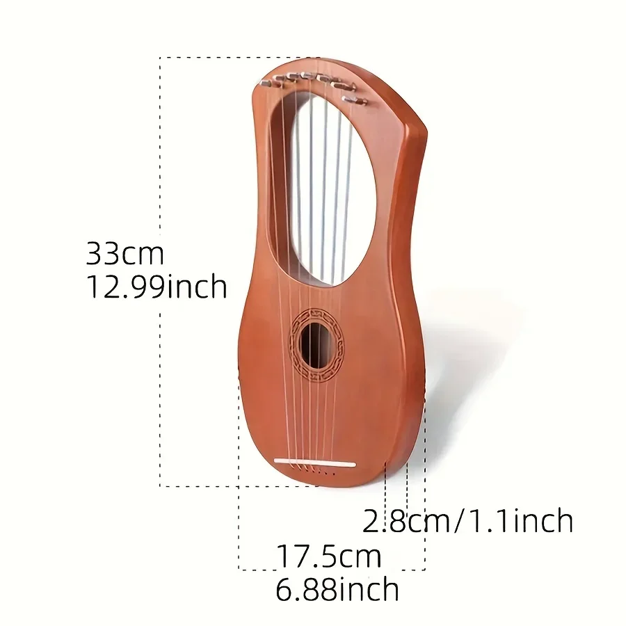 Mahogany 7-String Lyre Harp, Light Beige Varnished Finish with Phosphor Bronze Strings,Portable Small Harp Instrument with Metal