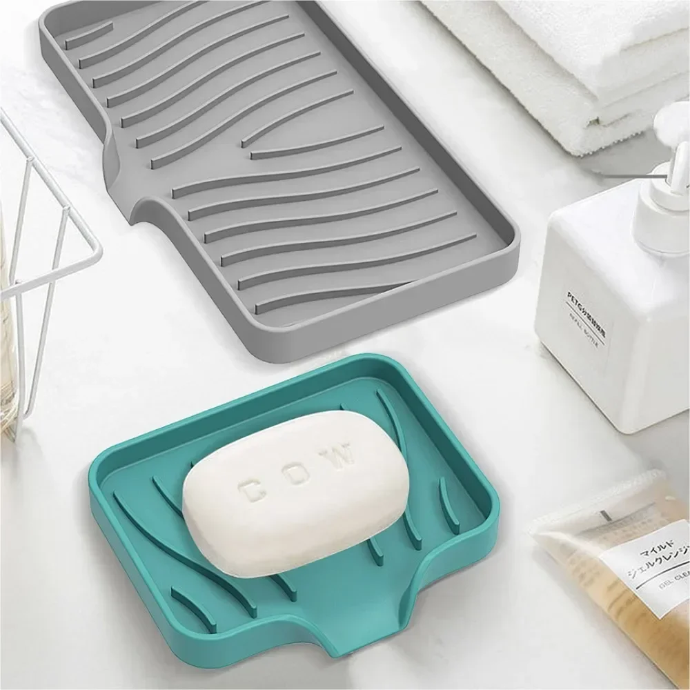 Soap Box 1-Pack Silicone Drain Kitchen Bathroom Anti-slip Sink Tray