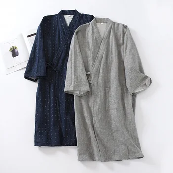 Pigiama Kimono da uomo in cotone stile giapponese abiti per la primavera e l'estate accappatoi sottili e oversize vestiti per la casa pigiama da uomo 1