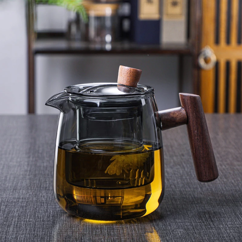 

Wood handle glass tea set heat-resistant explosion-proof glass teapot can heat the teapot