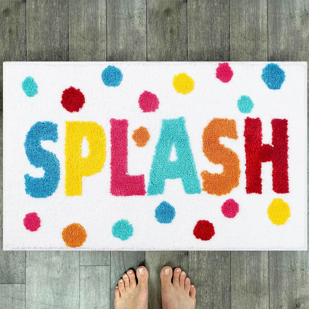 Splash Bathroom Rugs 17x24,Soft, Absorbent & Non Slip Bath Rug, Machine Washable with Colorful Letter Designs for Tub, Shower or