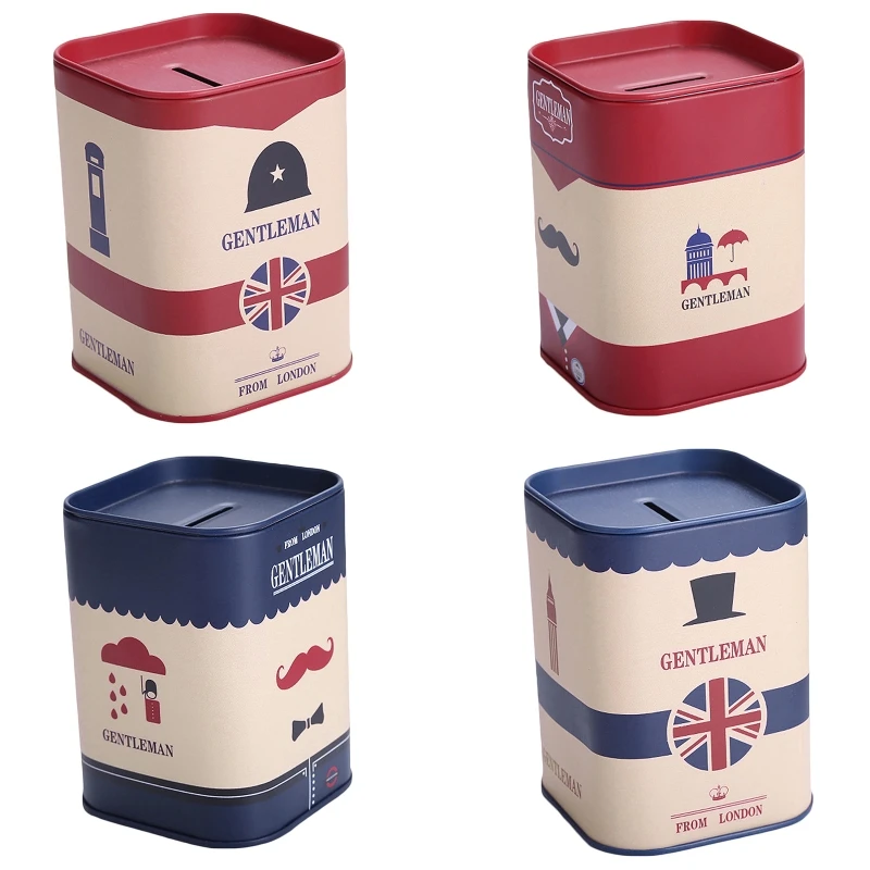 Cute Piggy Bank Metal Square London Gentleman Tinplate Money Saving Case for Adults Kids Girls Boys Jewelry Box Storage 2