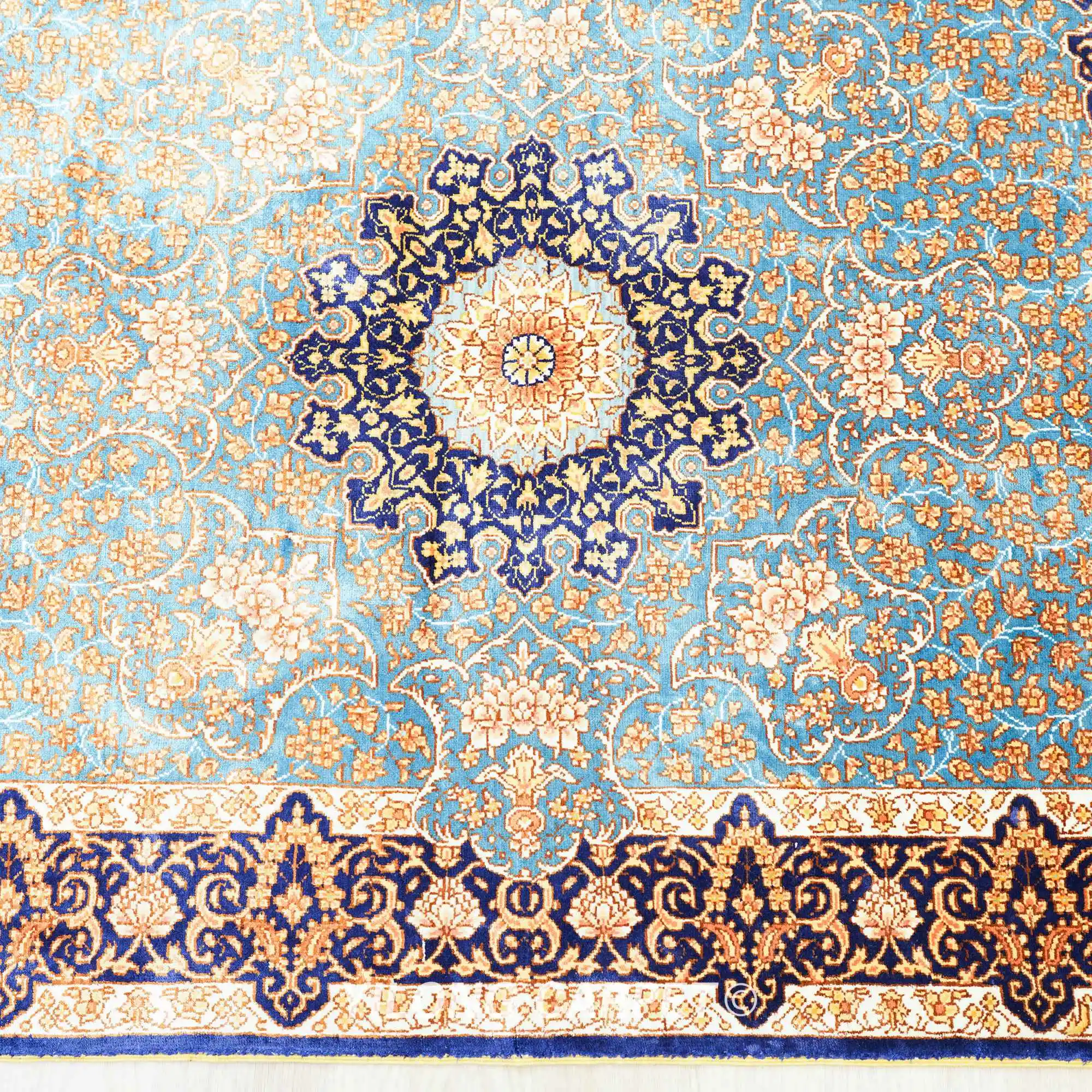 2.5'x4' Blue Persian Oriental Handcraft Carpet Silk on Silk Rug