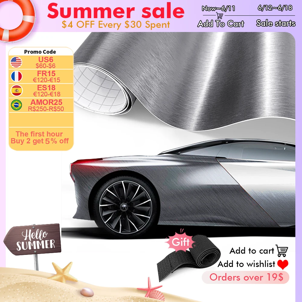 Matt Brushed Aluminum Vinyl Wrap Car Film Brushed Self adhesive Sticker