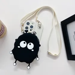 Adorable Cartoon Wallet Crossbody Phone Case with Card Holder and Lanyard Strap - iPhone 13 Mini (Whiteb)