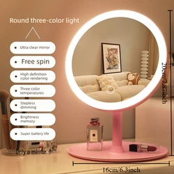 Illuminated Touch - Control Vanity Mirror with Adjustable Stand and Integrated Storage Tray (Round  pink tricolor)