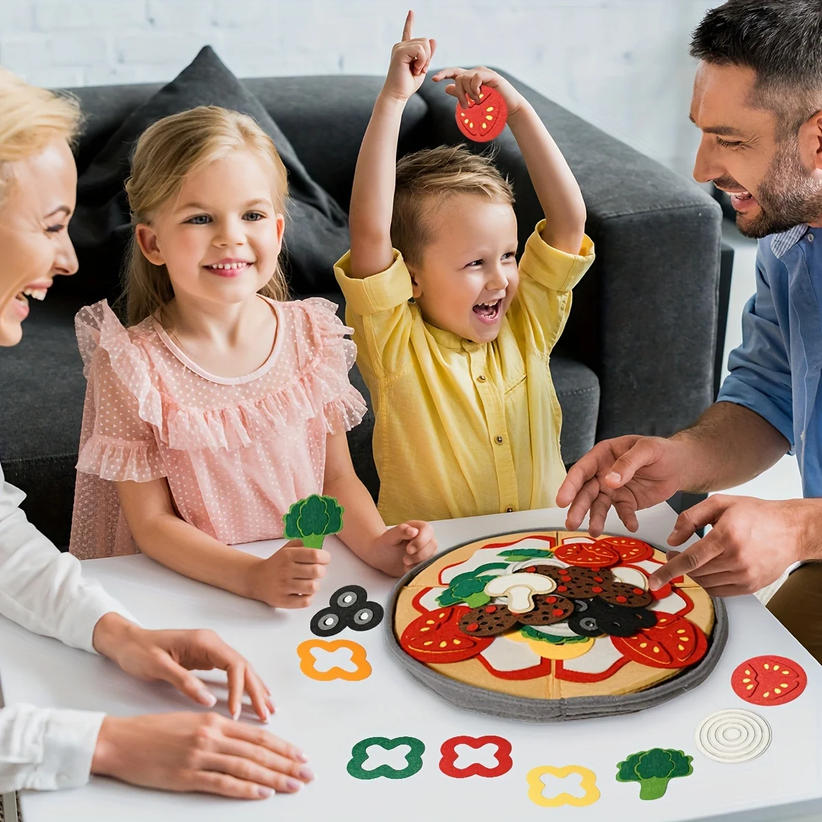 41-Piece/SET Felt Pizza Playset For Kids-Interactive Kitchen Toy Set For Boys & Girls, Birthday Christmas Gift Ages 3-6