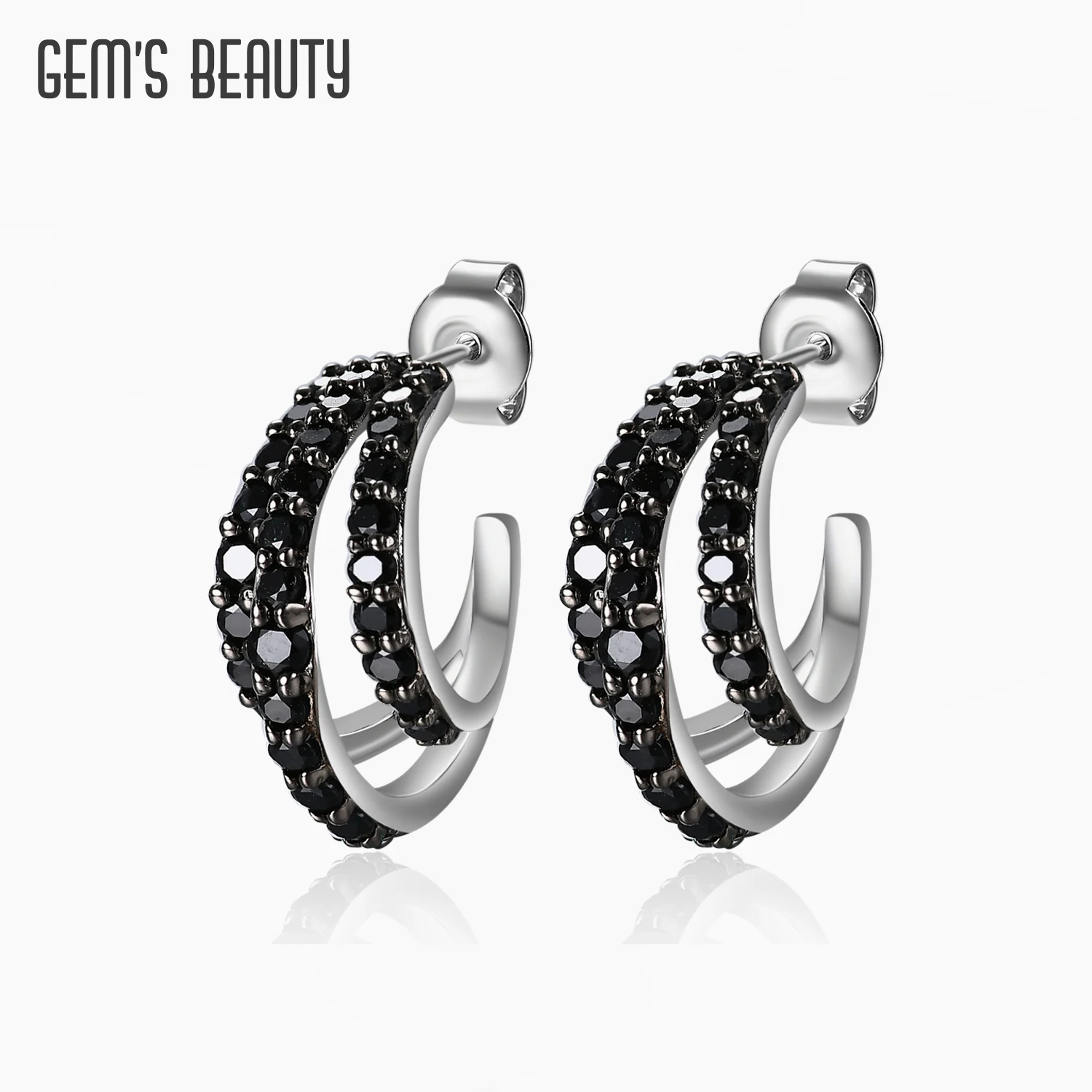 

GEM'S BEAUTY Dazzling Nano Black Pave Twisted Hoop Earrings 925 Sterling Silver Statement Earrings For Women Fashion Jewelry