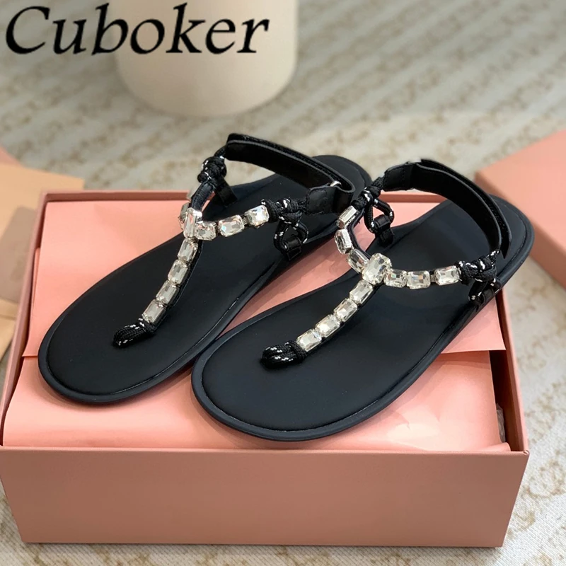 

2024 Summer Shining Rhinestone Flip Flops Flat Sandals Women Fashion Open Toe Rome Sandalias Casual Vacation Beach Shoes Mujer