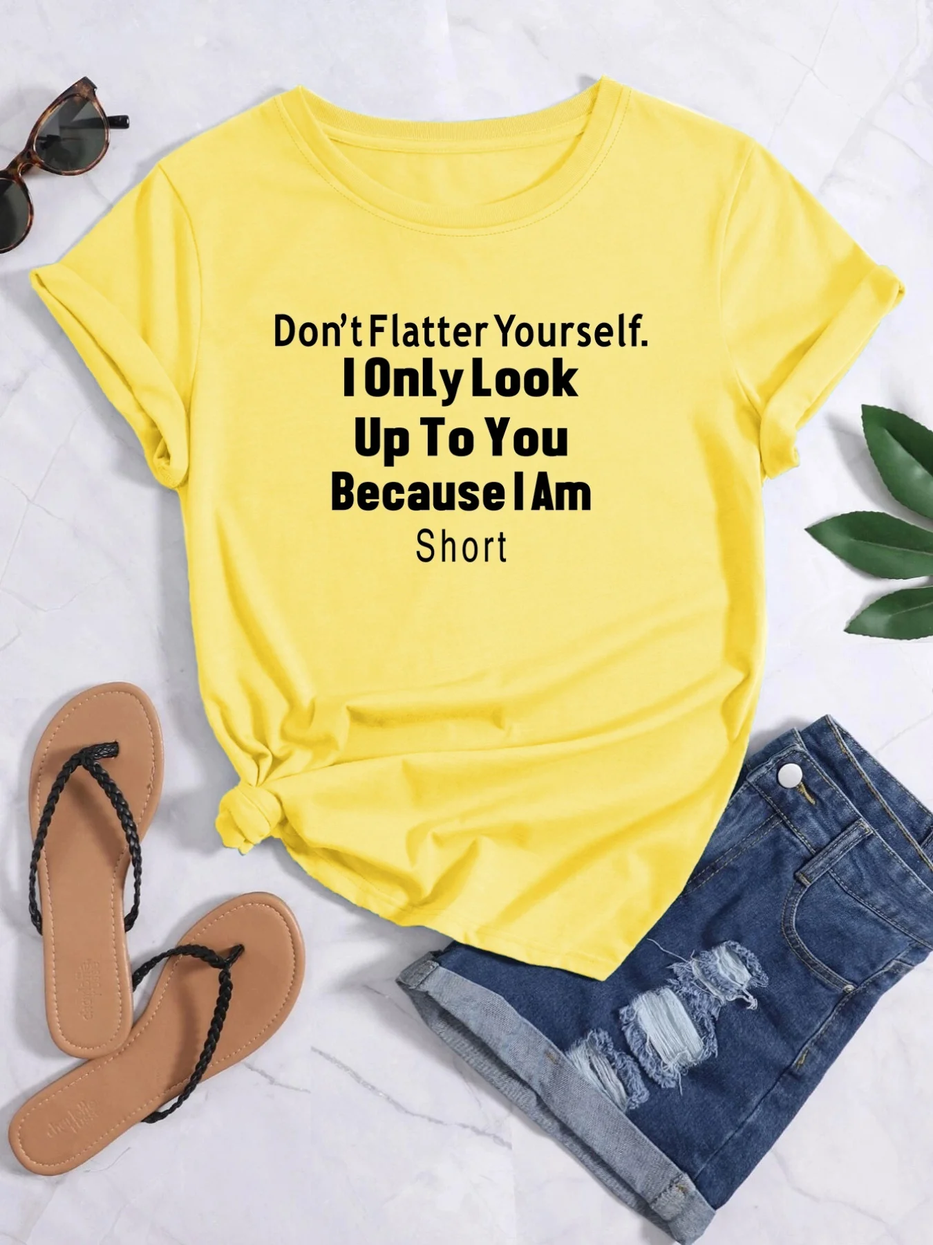 

I Only Look Up To You Print T-shirt - Women's Loose Crew Neck Short Sleeve Fashion Summer Top