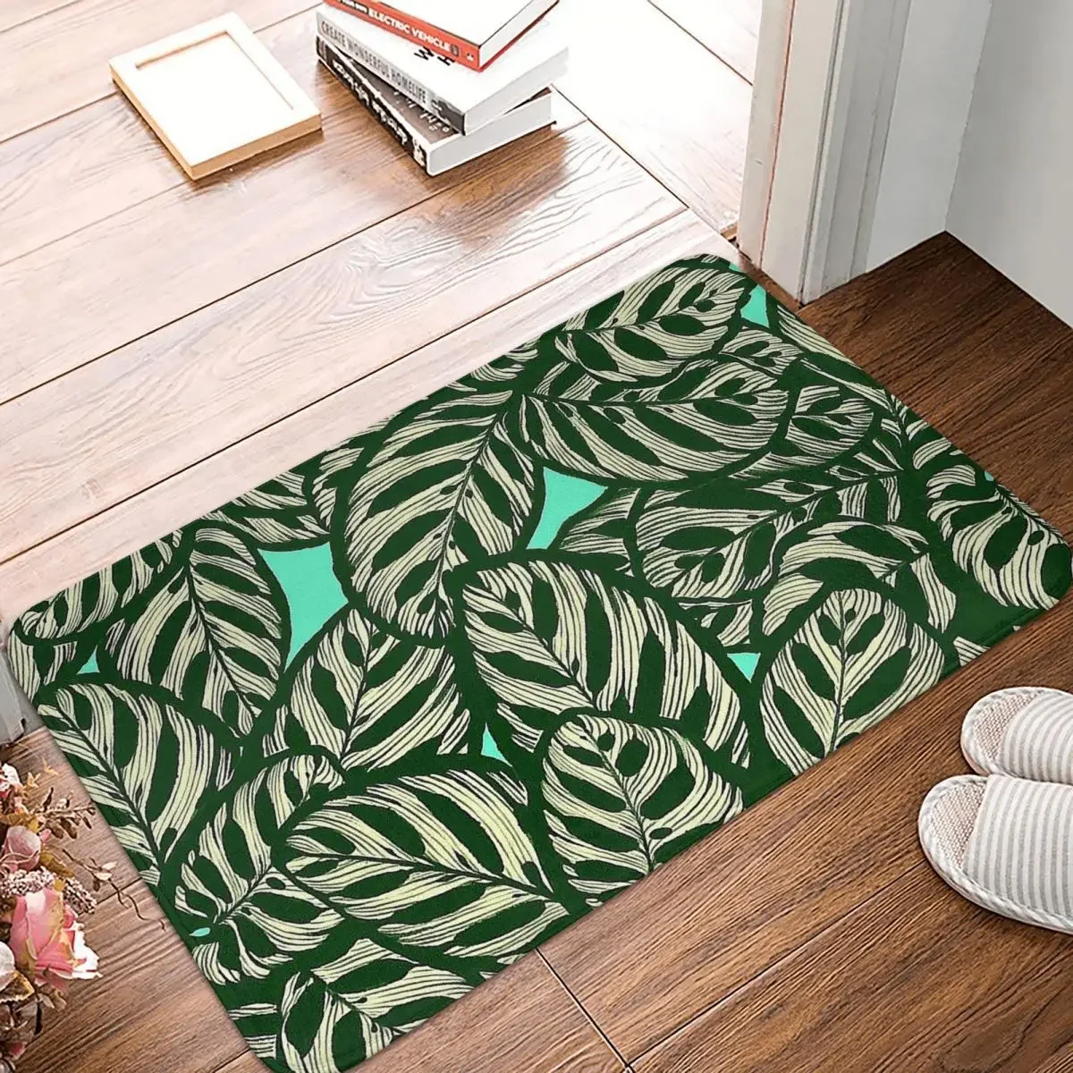 

Tropical Leaves Beach Non-slip Doormat Calathea Makoyana Carpet Bath Bedroom Mat Welcome Home Decorative