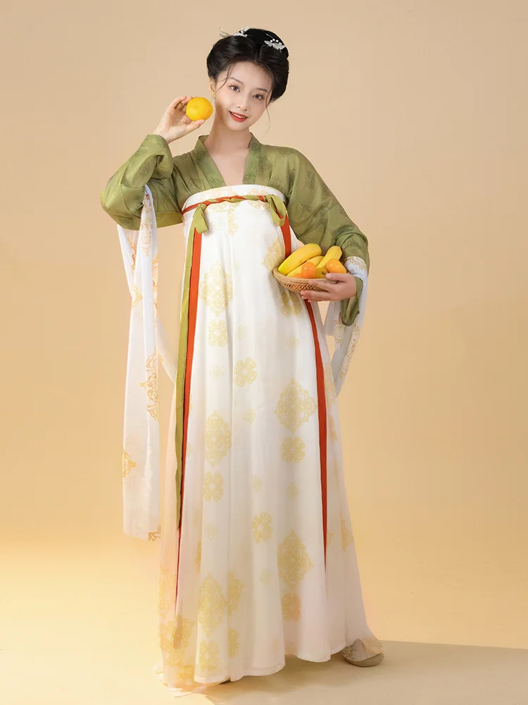 

Handmade Hanfu Green Traditional Chinese Women's Elegant Ancient Costume Tang Dynasty Summer 3 Piece Set Chiffon Daily Wear
