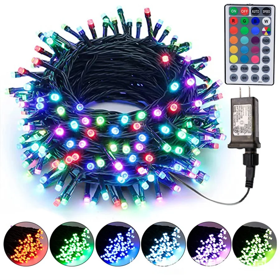 

66ft RGB Color Changing Christmas String Light 200 LED RGB Fairy Light Garland Plug in Connectable Green Wire Twinkle Tree Light