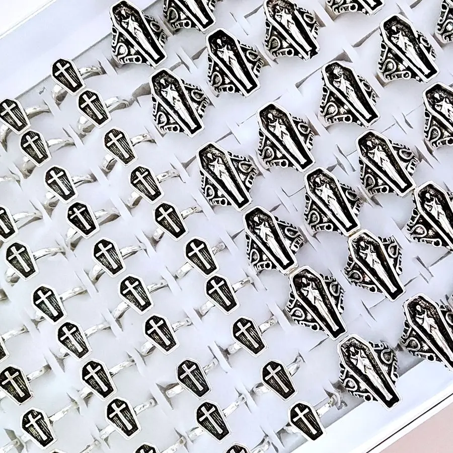 Wholesale 20pcs/lot Gothic Vintage Coffin Egyptian Mummy Ring Retro Cross Metal Punk Rings 4